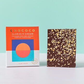Chococo - Chocolate Bar - Glorious Ginger - 72% Dark Chocolate with Crystallised Ginger - Vegan - 12x75g