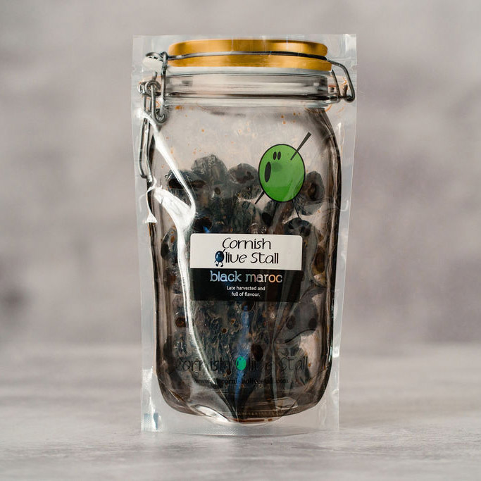 The Cornish Olive Stall - Black Maroc Olives - 6x200g