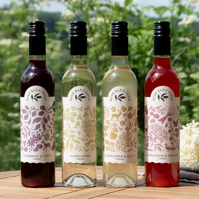 Bush Barn Farm - Introductory Order - Elderflower Cordial - See Flavour Details Below - 4x(3x500ml)