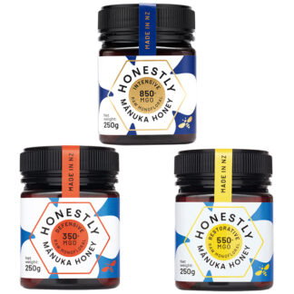 Honestly Manuka - Introductory Offer - Premium Manuka Honey 350+MGO / 550+MGO & 850+ MGO - 3x(2x250g) - Includes Dummy Display Jars