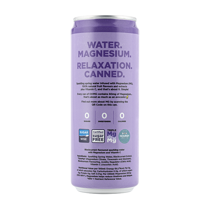 OHMG Sparkling Magnesium Water – Blackcurrant With Vitamin C (12 X 330ml) Cans | 100mg Magnesium | Zero Sugar, Calories & Sweeteners | Flavoured Fizzy Health Drink For Focus & Relaxation - View #9