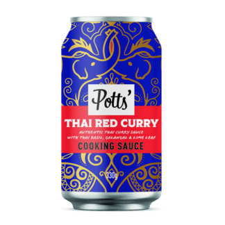 Potts - Cooking Sauce (Can) - Thai Red Curry Sauce with Galangal, Thai Basil and Lime Leaf - 8x330g