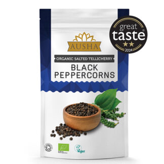 Ausha - Organic Salted Tellicherry Black Peppercorns - 6x100g