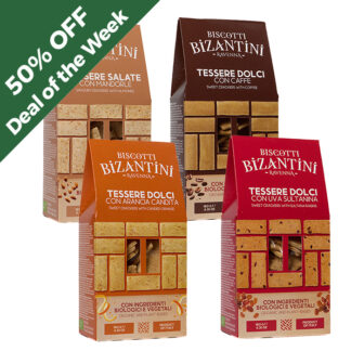 Biscotti Bizantini -      Deal of the Week - Sweet Crackers - Sultana / Candied Orange / Coffee & Savoury Crackers with Almonds - 4(4x180g )
